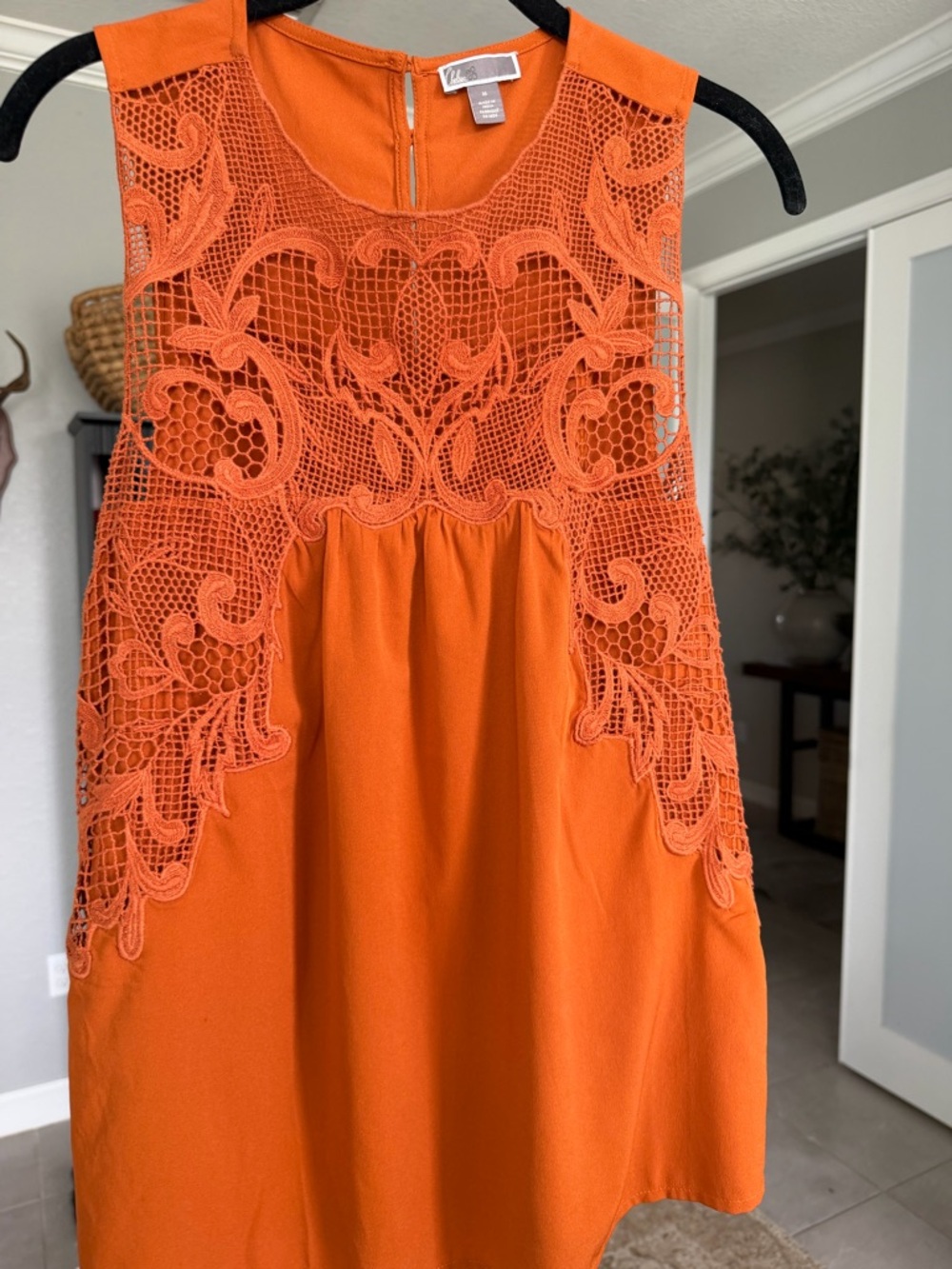 Chelsea28 Orange Sleeveless Mini Dress with Lace Yoke